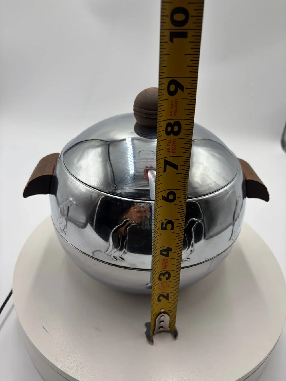 Stainless Steel Penguin Ice Bucket with Brown Wood Handles